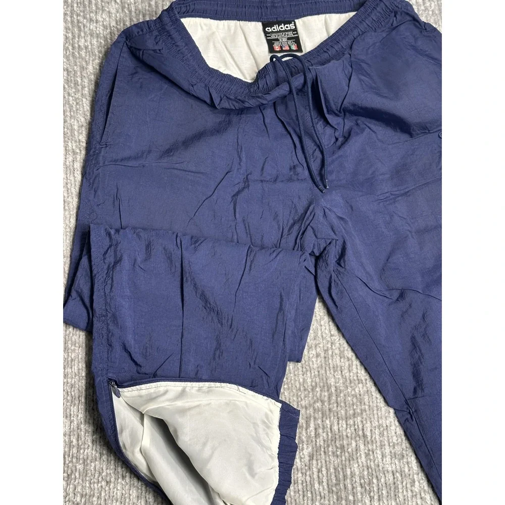 VTG 90s ADIDAS SWISHY LINED WINDBREAKER NAVY BLUE TRACK PANTS LARGE